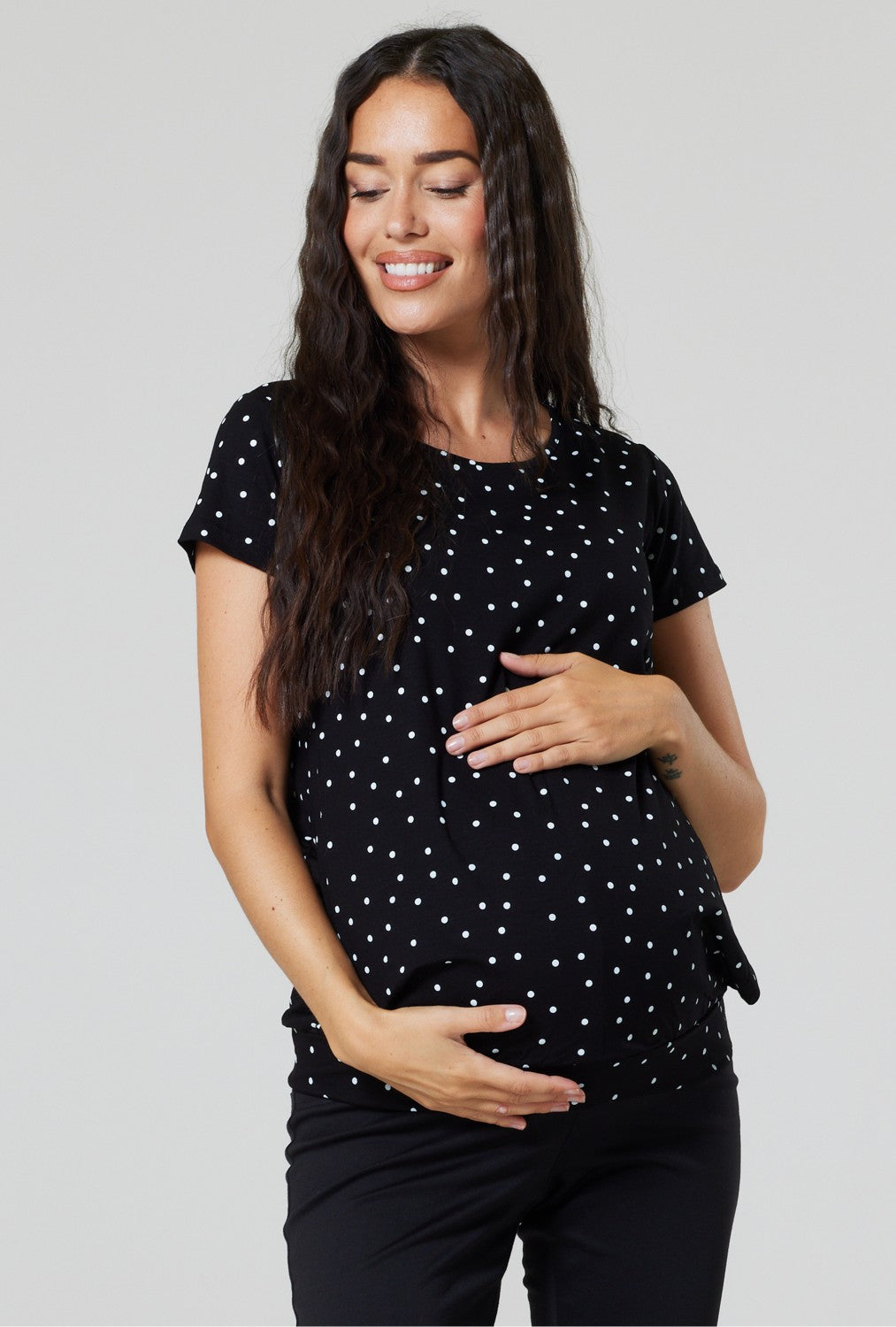 Maternity T-shirt Nursing Layered Top Short Sleeves