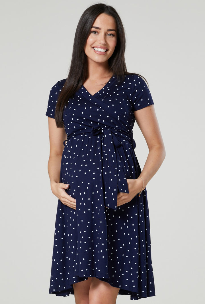 Maternity & Nursing Wrap Dotted Dress Short Sleeve