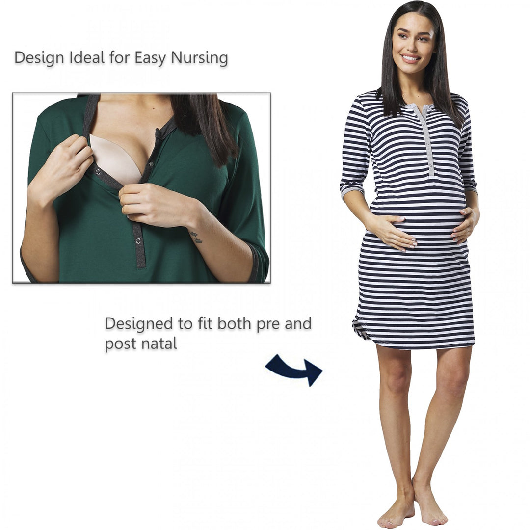 Maternity Nursing Striped Nightshirt