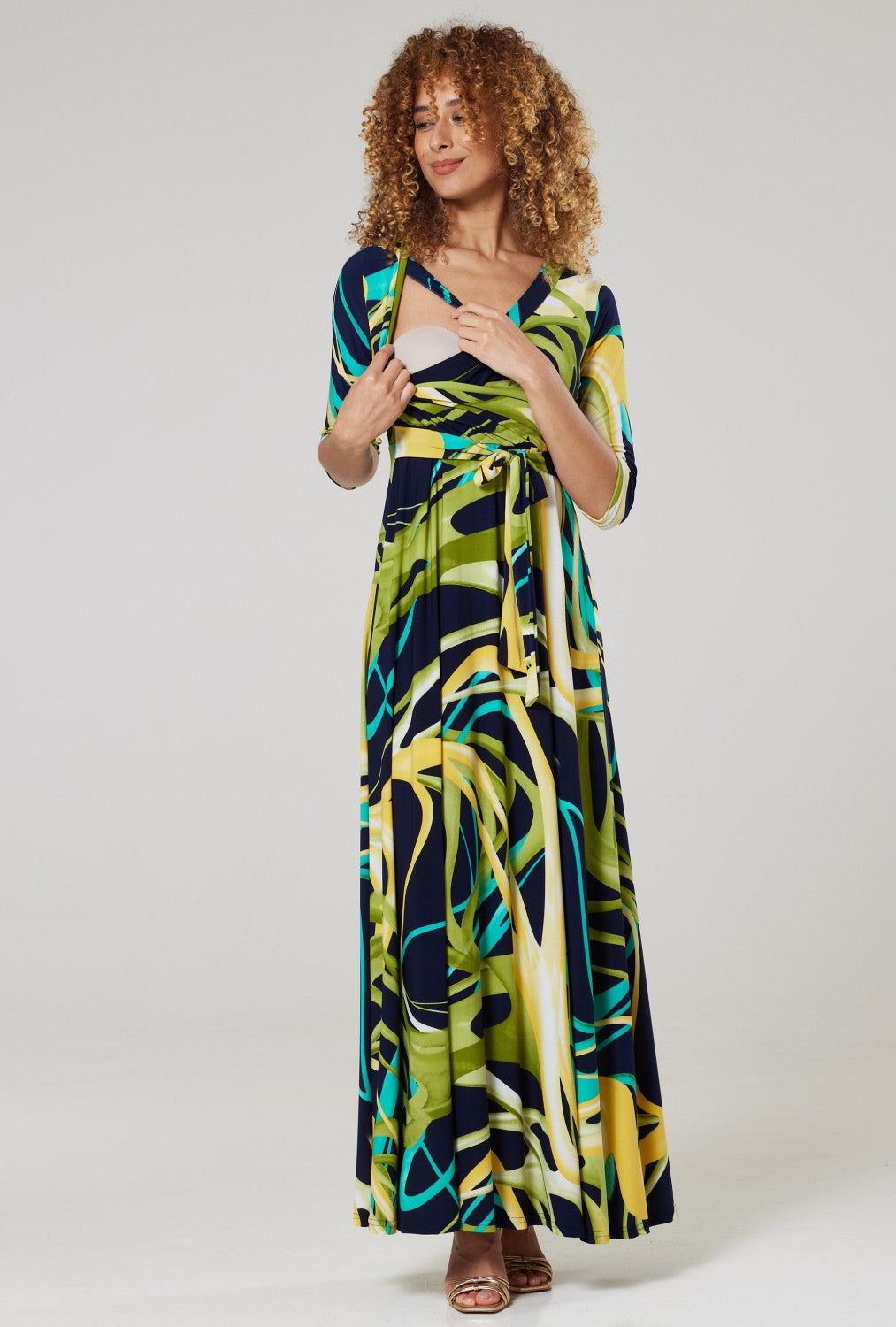 Maternity & Nursing Wrap Maxi Dress Printed