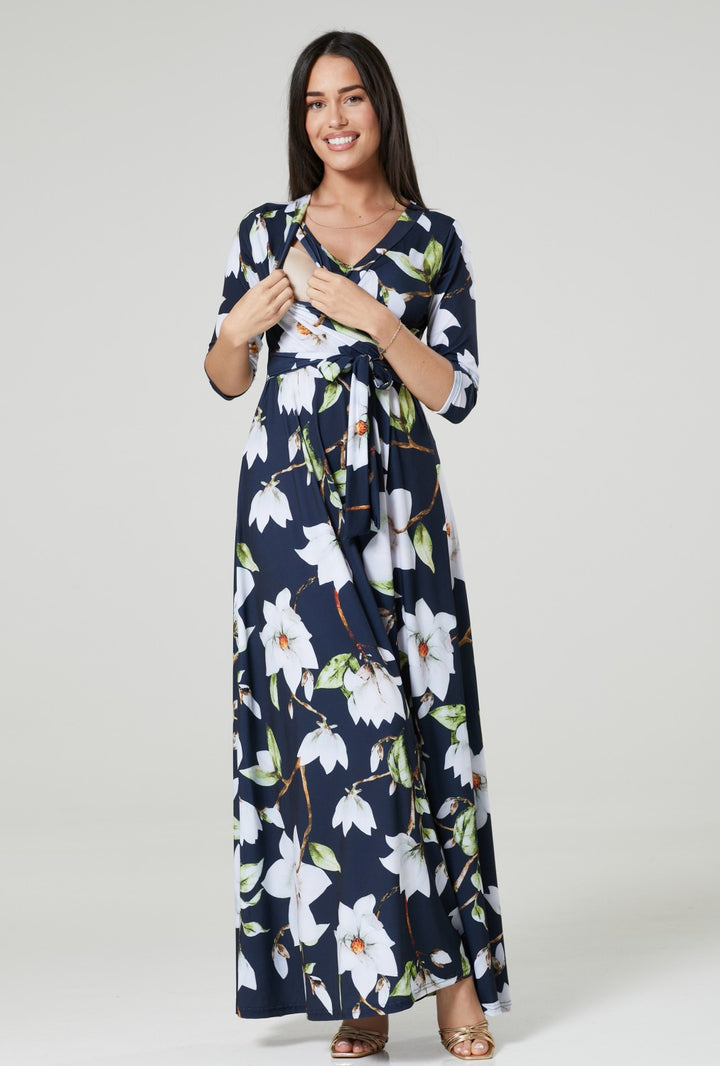 Maternity & Nursing Wrap Maxi Dress Printed