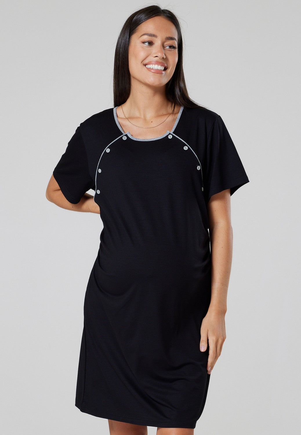 Maternity Breastfeeding Nightdress For Labour 2 Pack Blac, Happy Mama