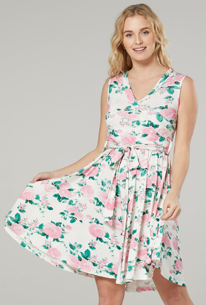 Maternity Nursing Wrap Summer Dress in Flower Print