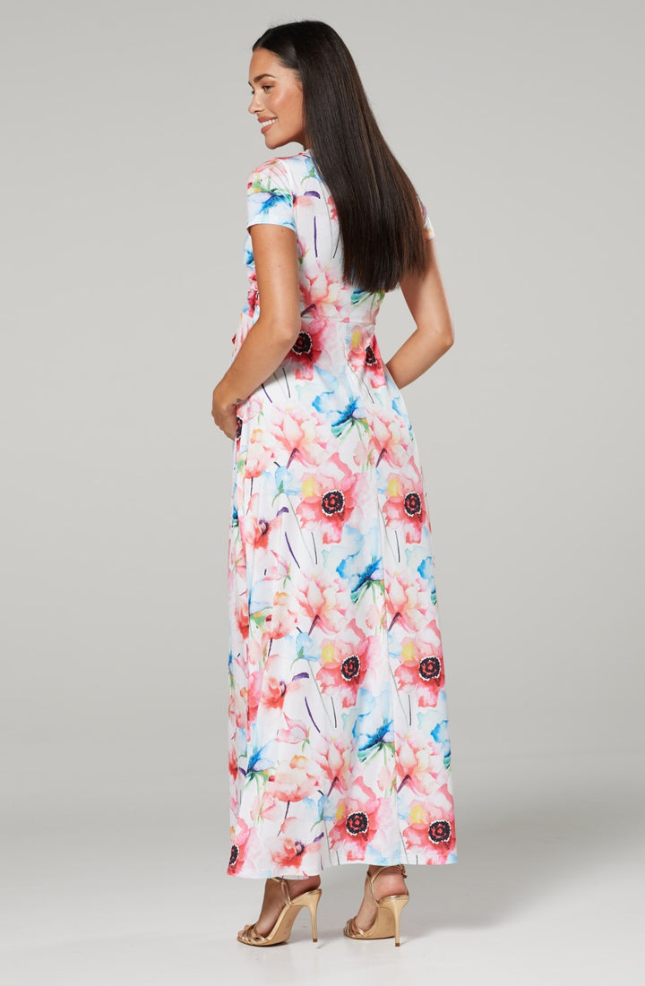 Maternity Nursing Maxi Wrap Dress in Flower Print