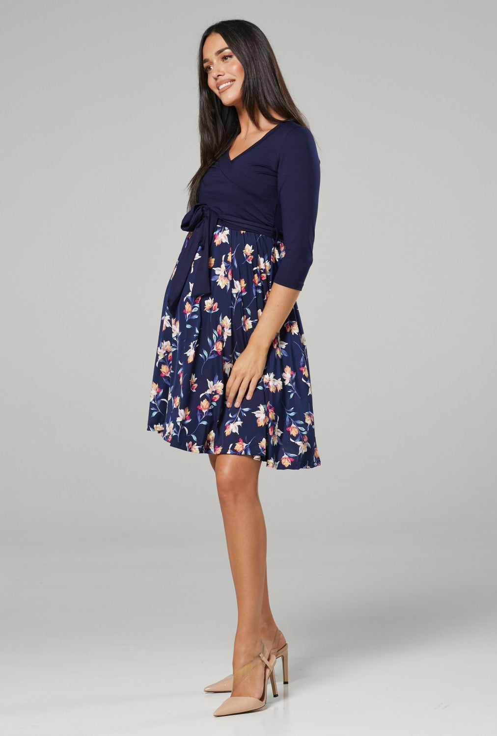 Maternity Wrap Nursing Dress in Flower Print