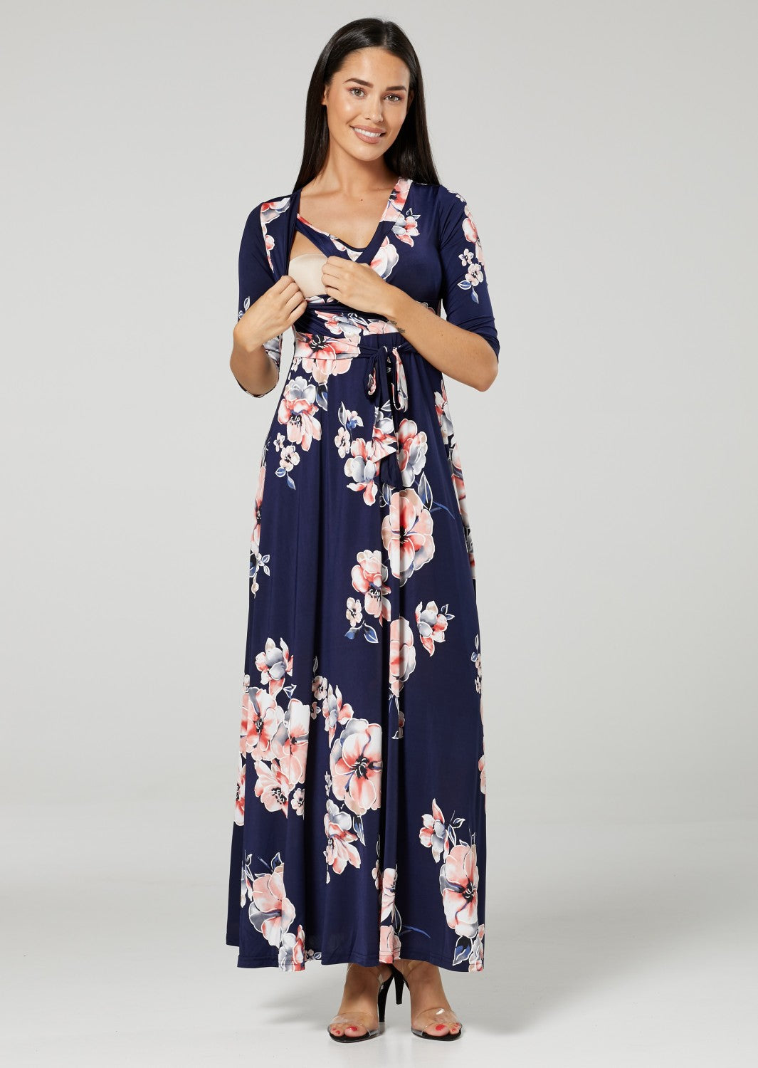 Maternity & Nursing Wrap Maxi Dress in Flower Print