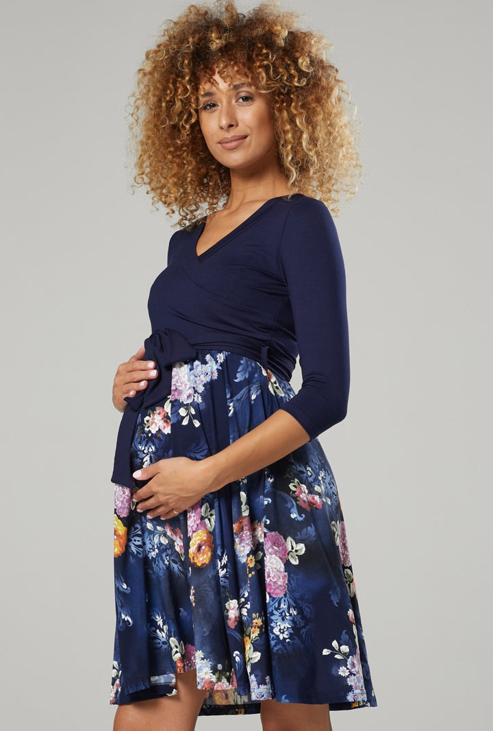 Maternity Wrap Nursing Dress in Flower Print