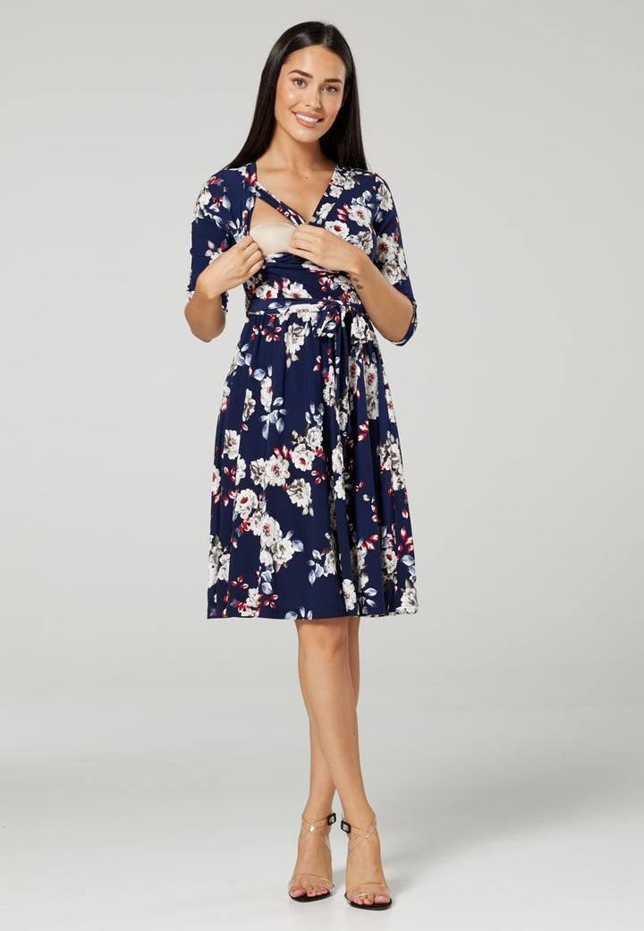 Maternity Wrap Nursing Dress in Flower Print