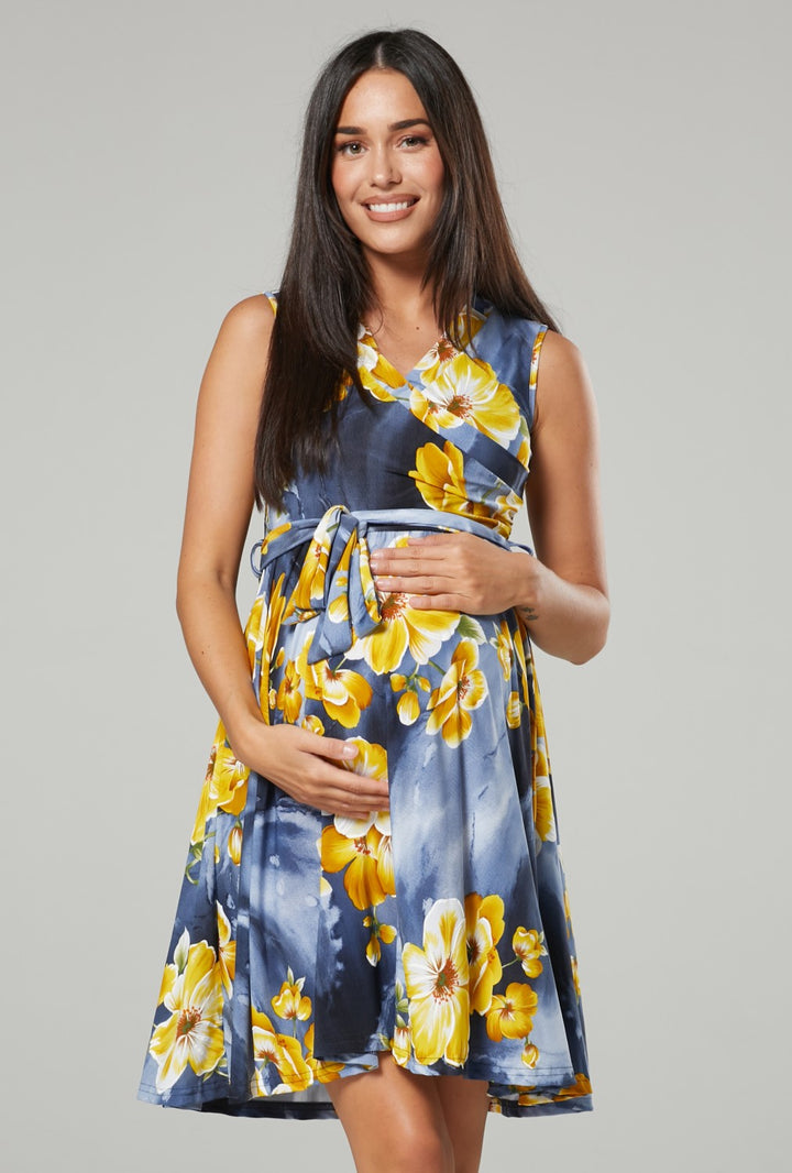 Maternity Nursing Wrap Summer Dress in Flower Print