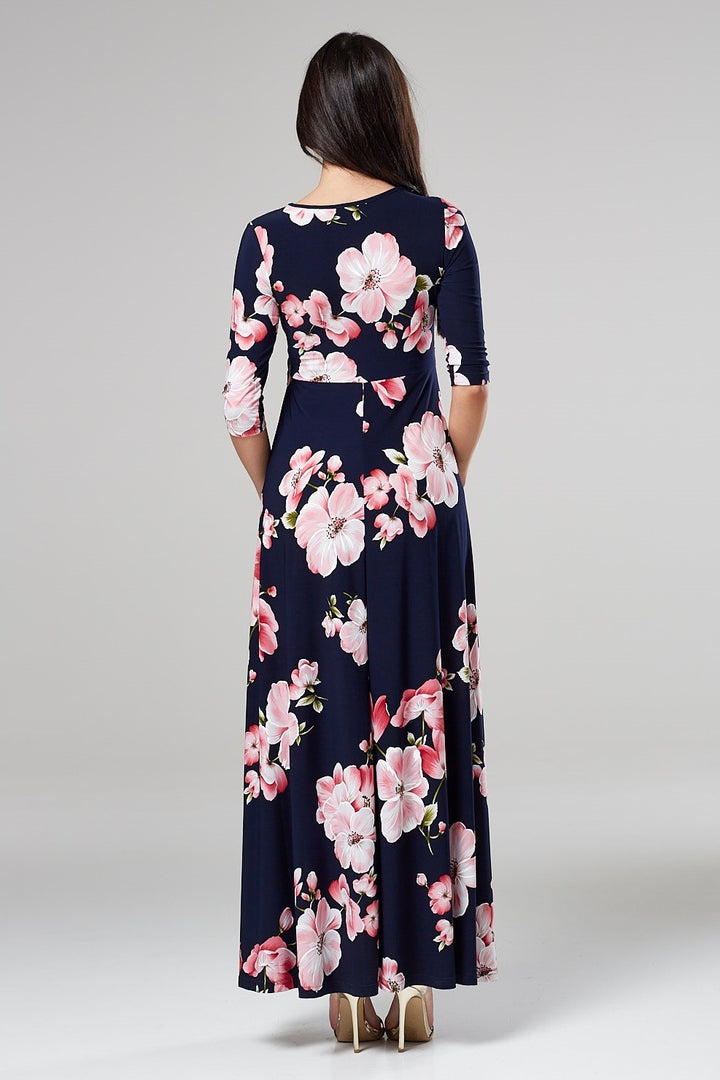 Maternity & Nursing Wrap Maxi Dress in Flower Print