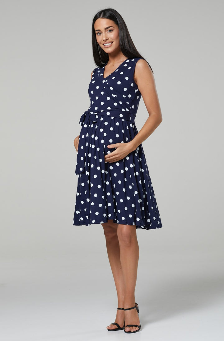 Maternity Nursing Wrap Summer Dress in Dots