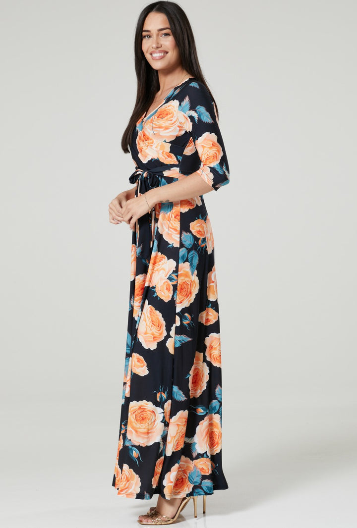 Maternity & Nursing Wrap Maxi Dress Printed