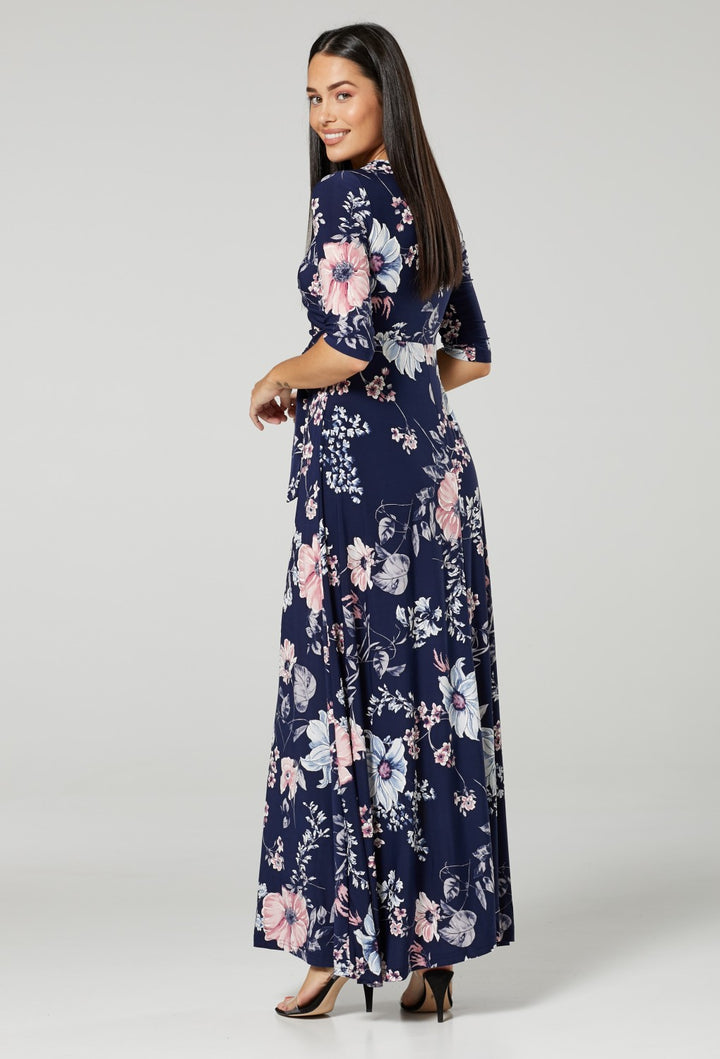 Maternity & Nursing Wrap Maxi Dress in Flower Print