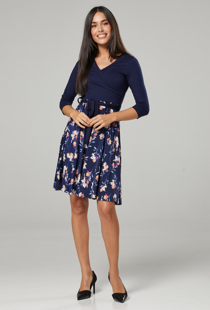 Maternity Wrap Nursing Dress in Flower Print