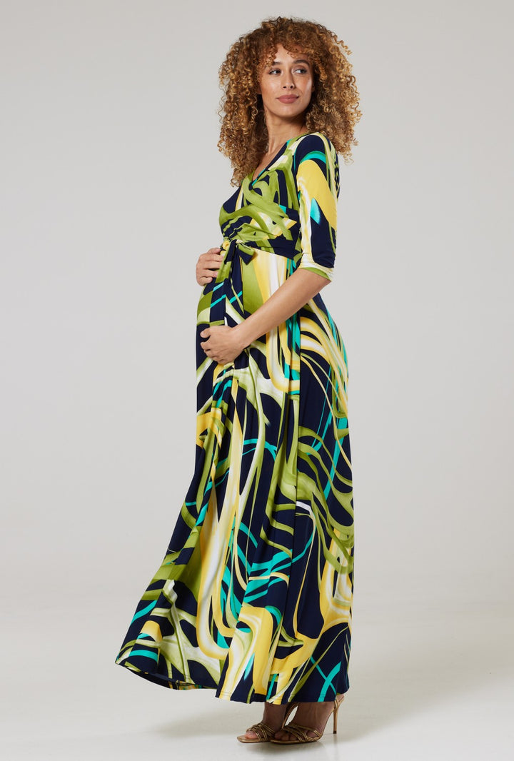 Maternity & Nursing Wrap Maxi Dress Printed