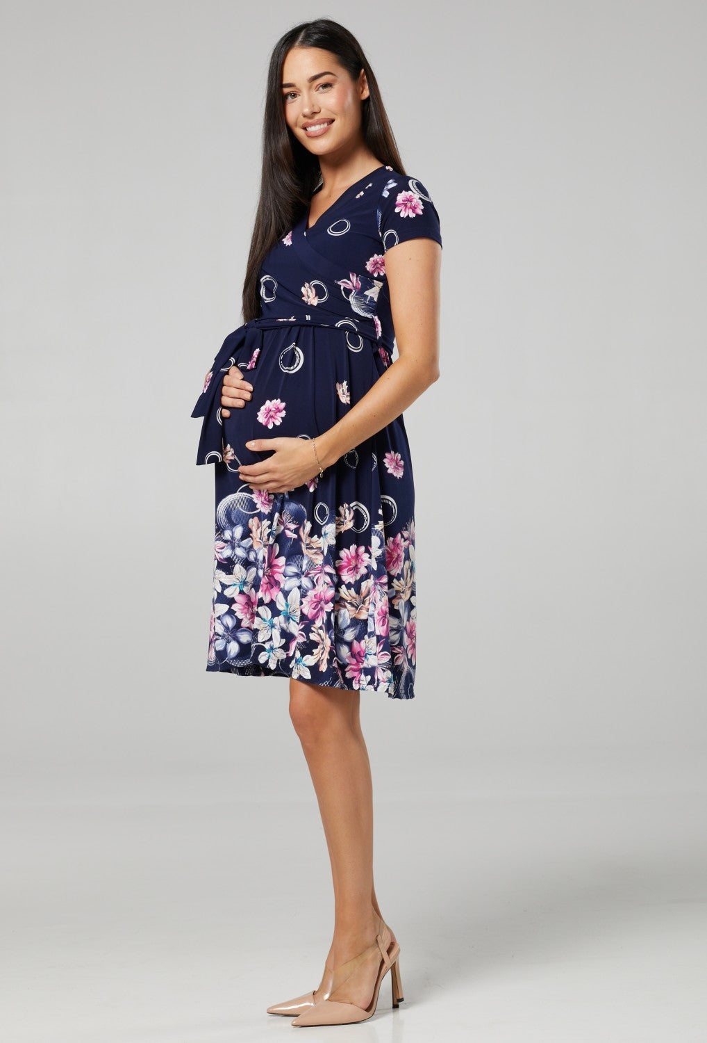 Maternity & Nursing Printed Wrap Dress Short Sleeve