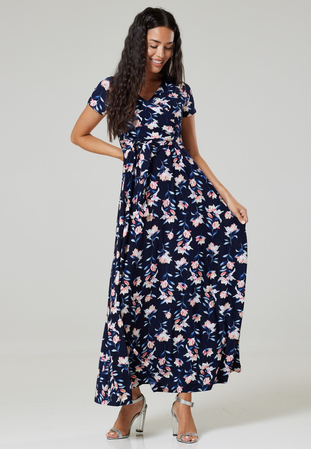 Maternity Nursing Maxi Wrap Dress Short Sleeve