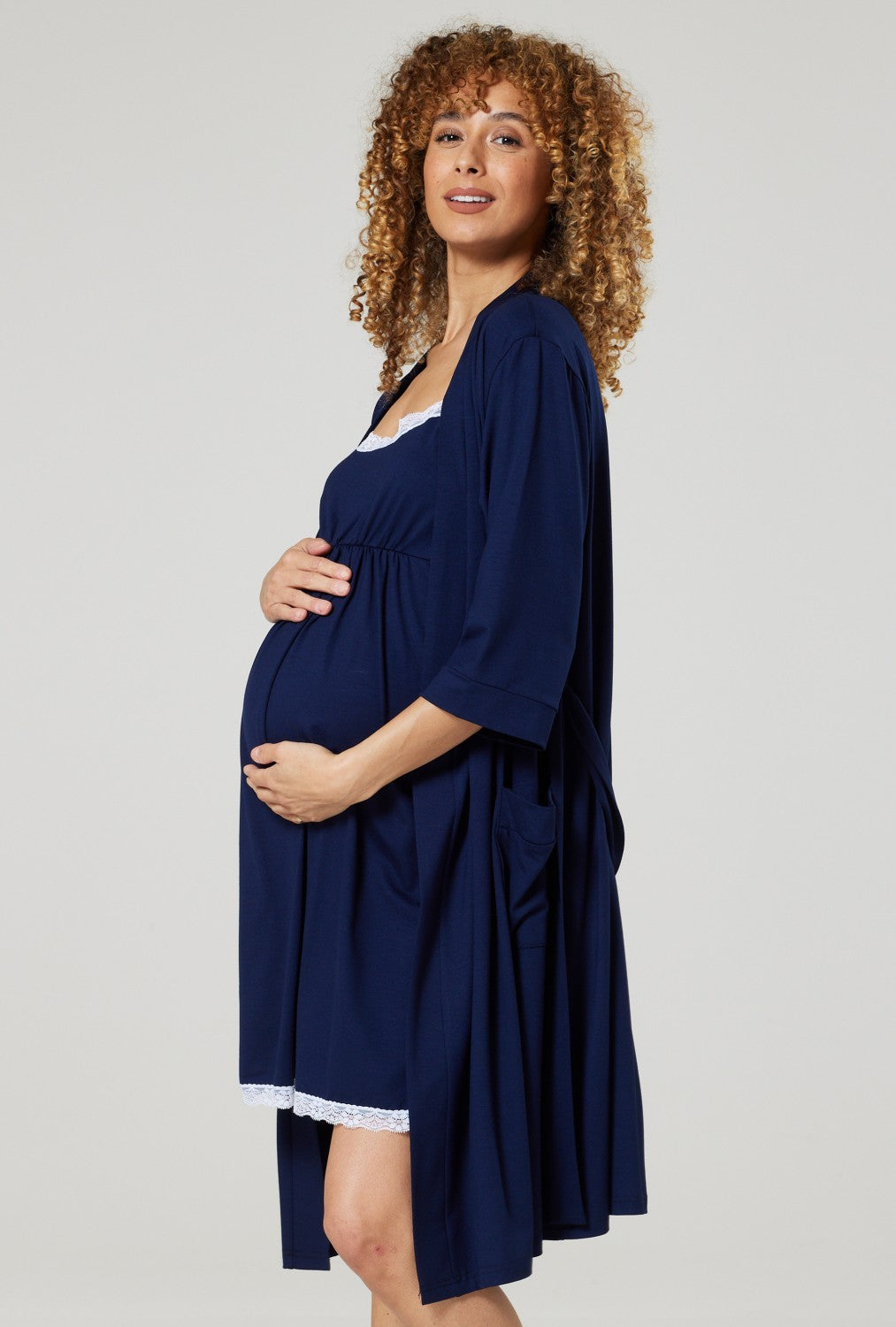 Maternity Nursing Nightshirt Set Tied Waist Robe