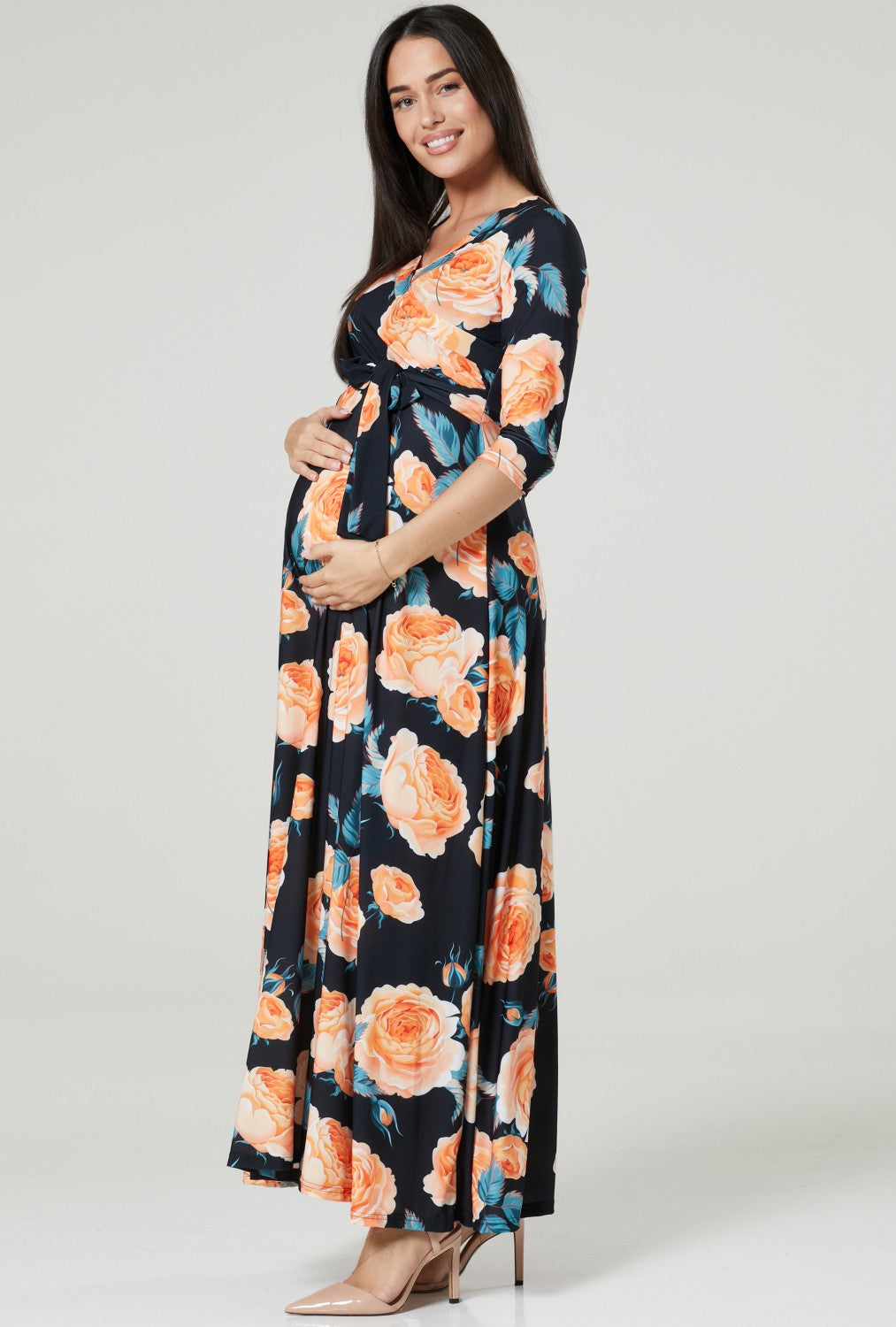 Maternity & Nursing Wrap Maxi Dress Printed