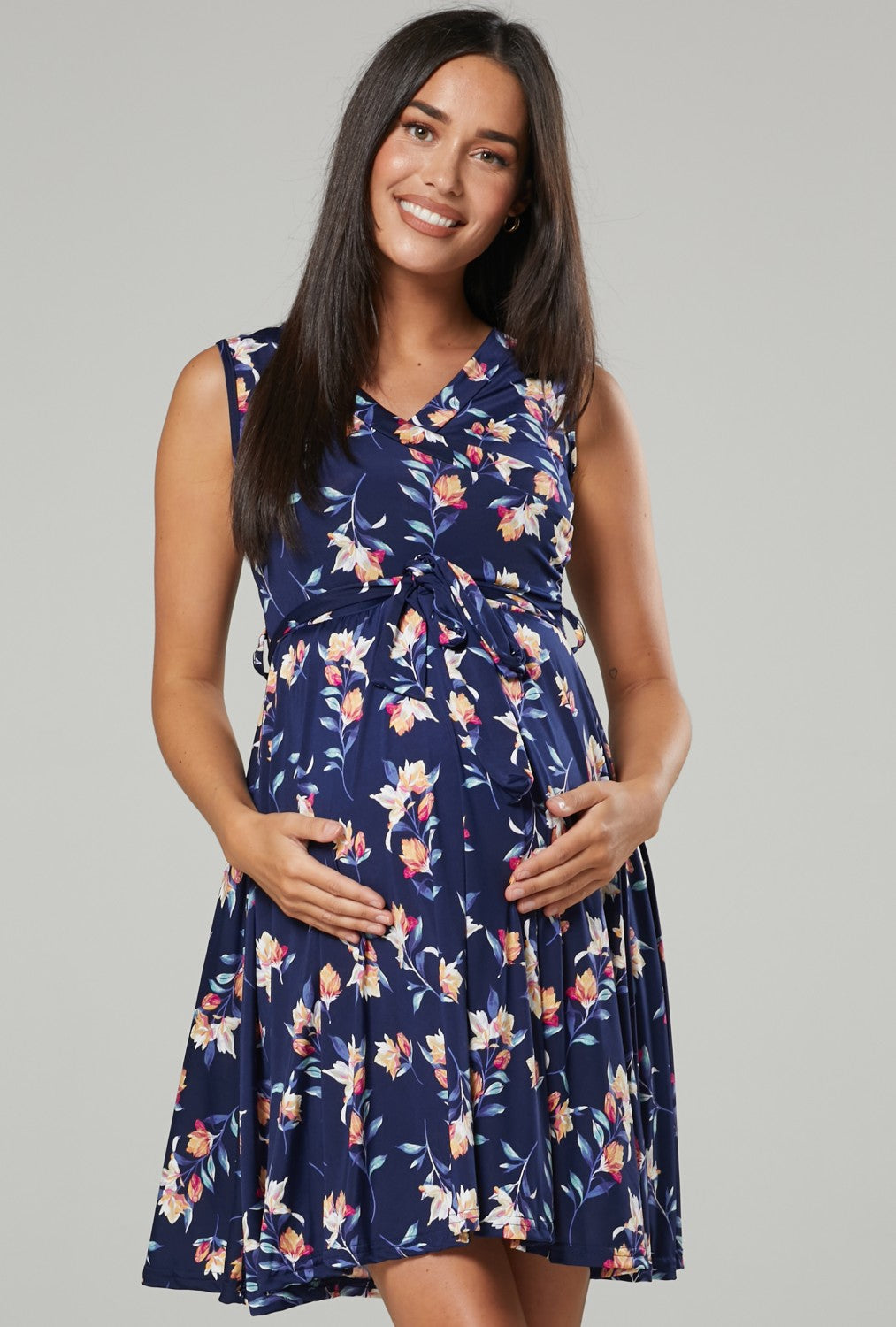 Maternity Nursing Wrap Summer Dress in Flower Print