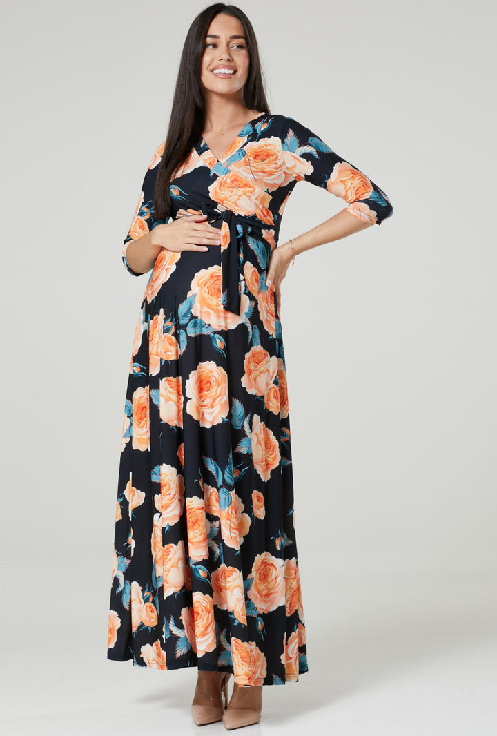 Maternity & Nursing Wrap Maxi Dress Printed