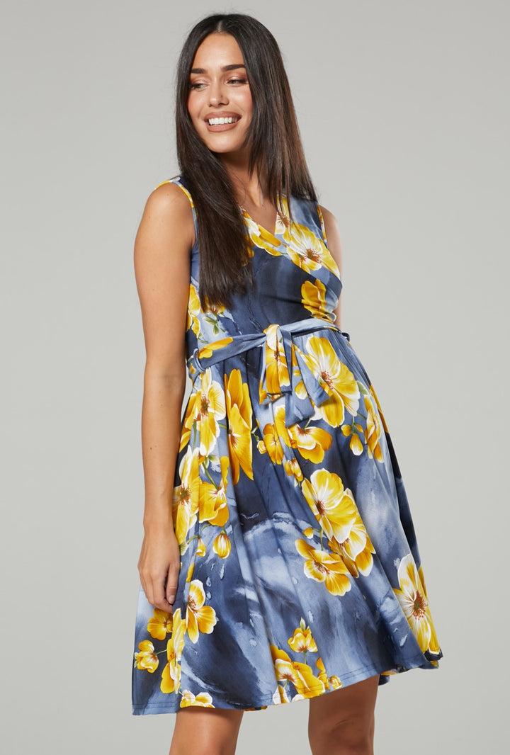 Maternity Nursing Wrap Summer Dress in Flower Print