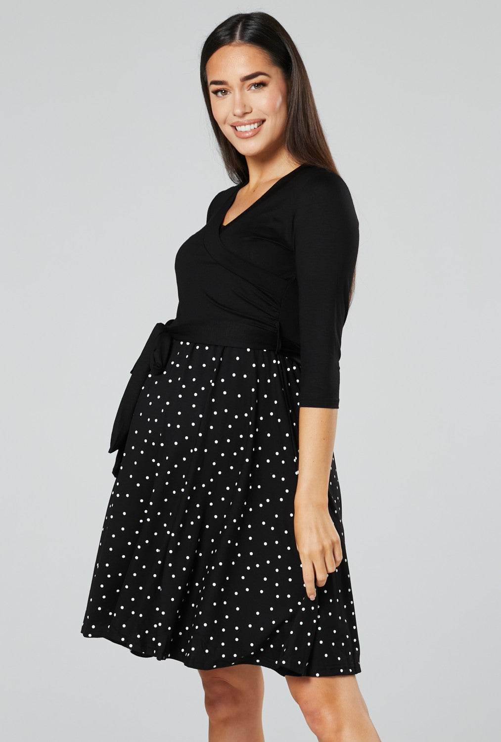 Maternity Wrap Nursing Dress in Dots