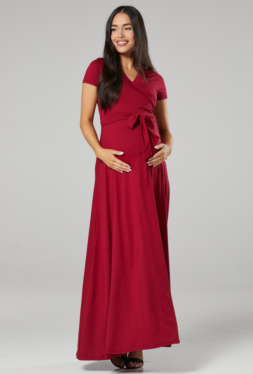 Maternity Nursing Maxi Wrap Dress Short Sleeve