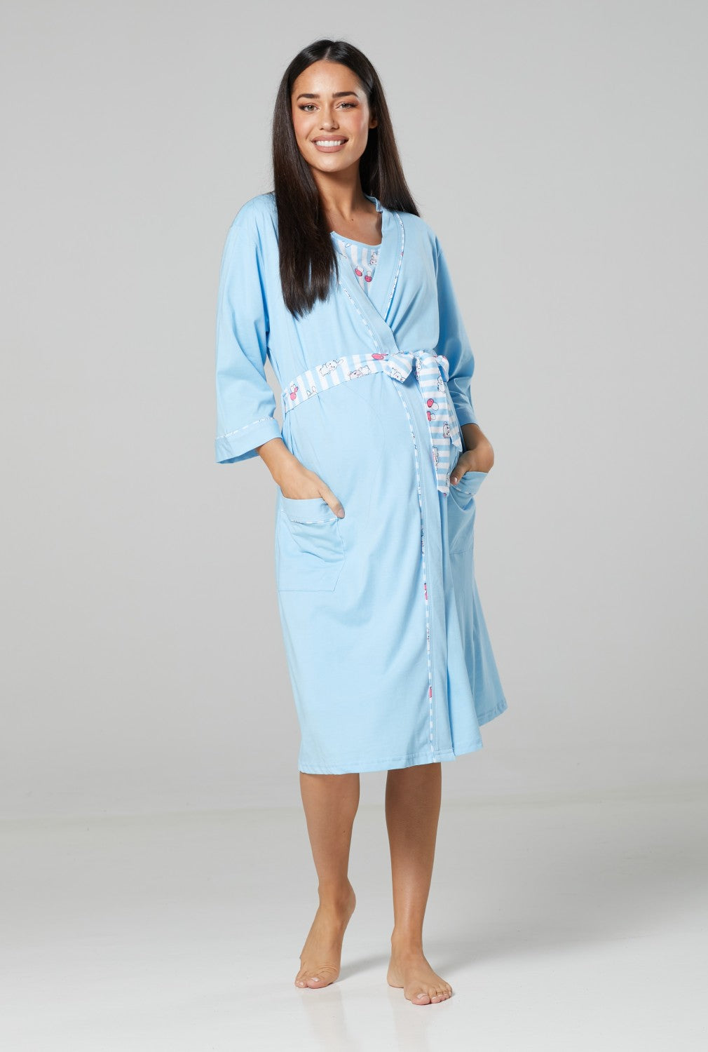 Maternity Cotton Nightwear Set: Robe & Nightdress