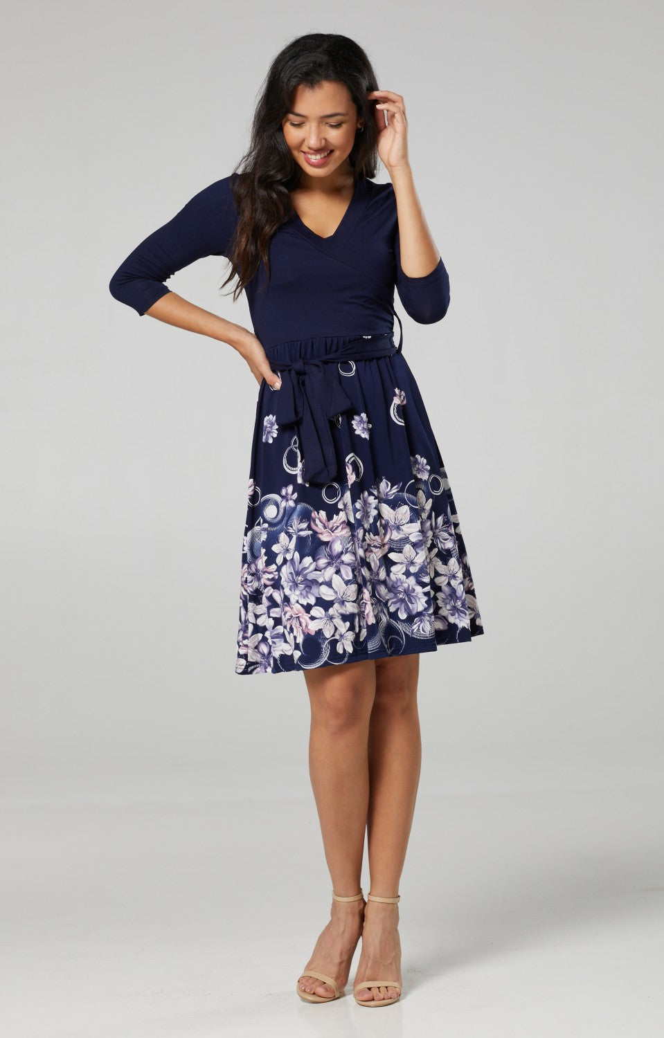 Maternity Wrap Nursing Dress in Flower Print