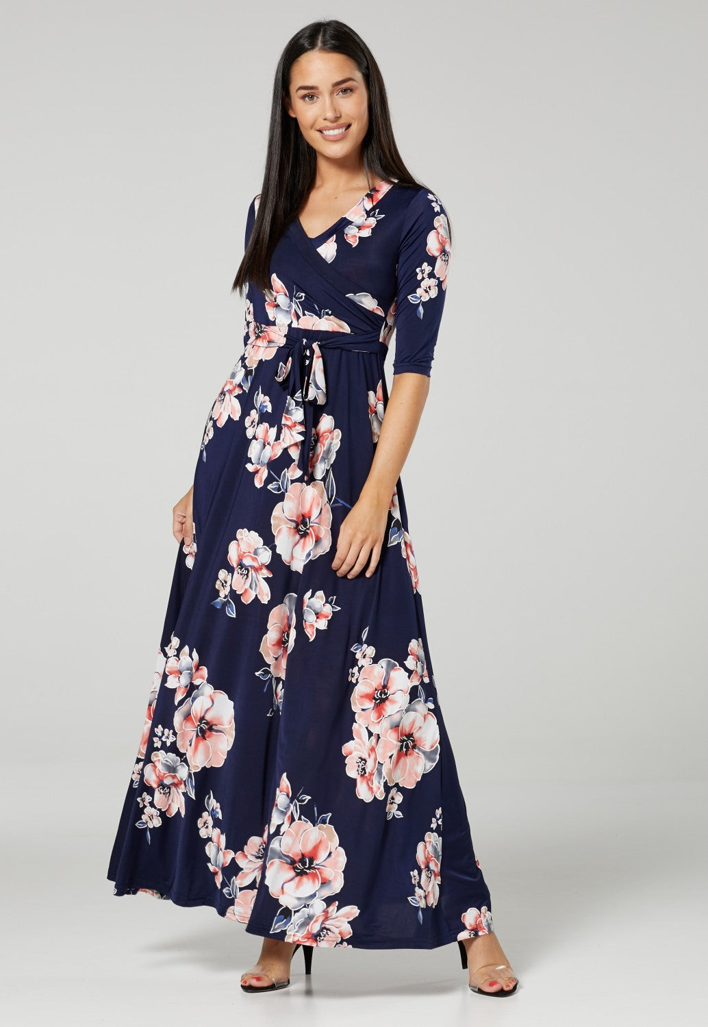 Maternity & Nursing Wrap Maxi Dress in Flower Print