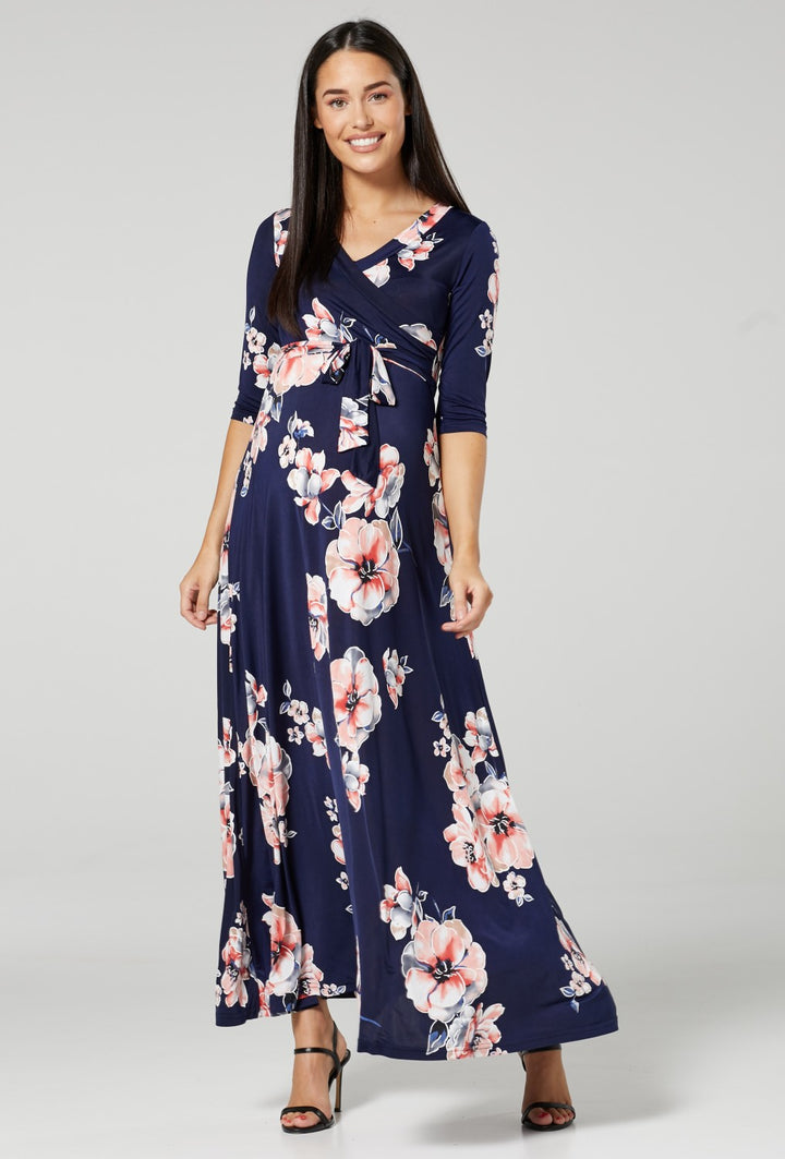 Maternity & Nursing Wrap Maxi Dress in Flower Print