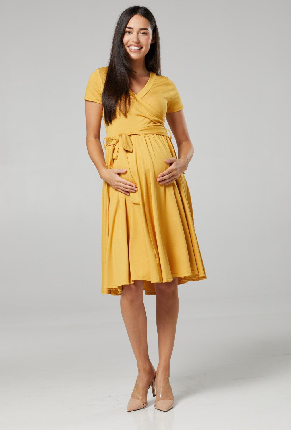 Maternity Wrap Empire Waist Nursing Dress in Jersey