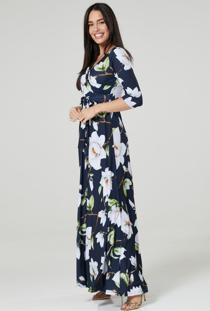 Maternity & Nursing Wrap Maxi Dress Printed