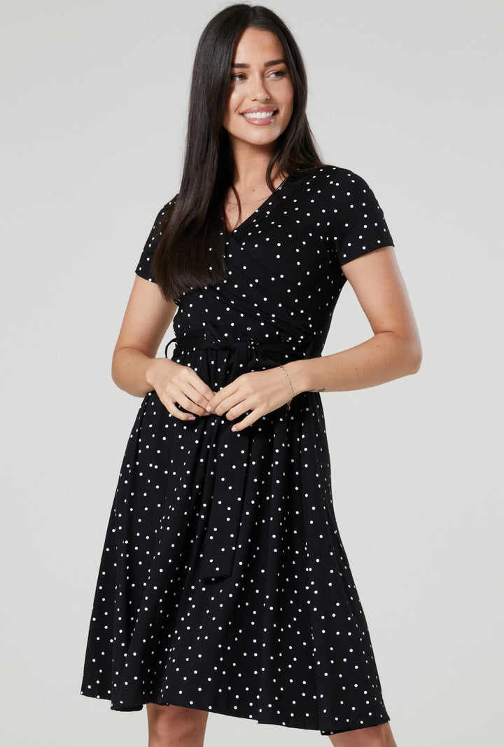 Maternity & Nursing Wrap Dotted Dress Short Sleeve