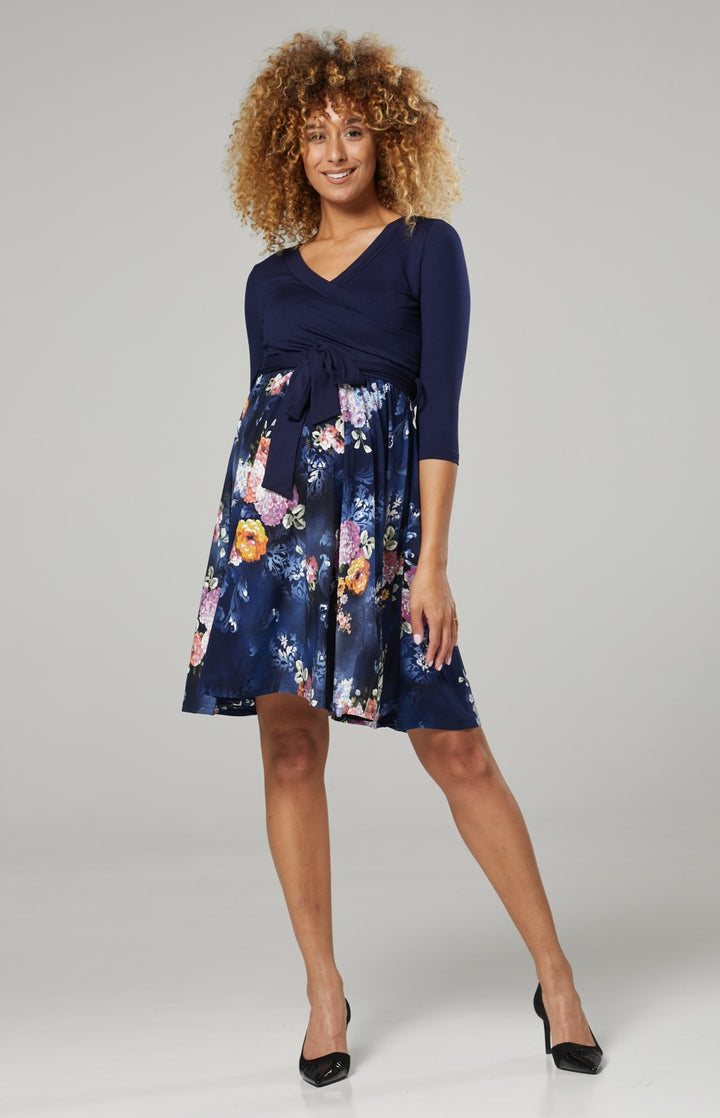 Maternity Wrap Nursing Dress in Flower Print