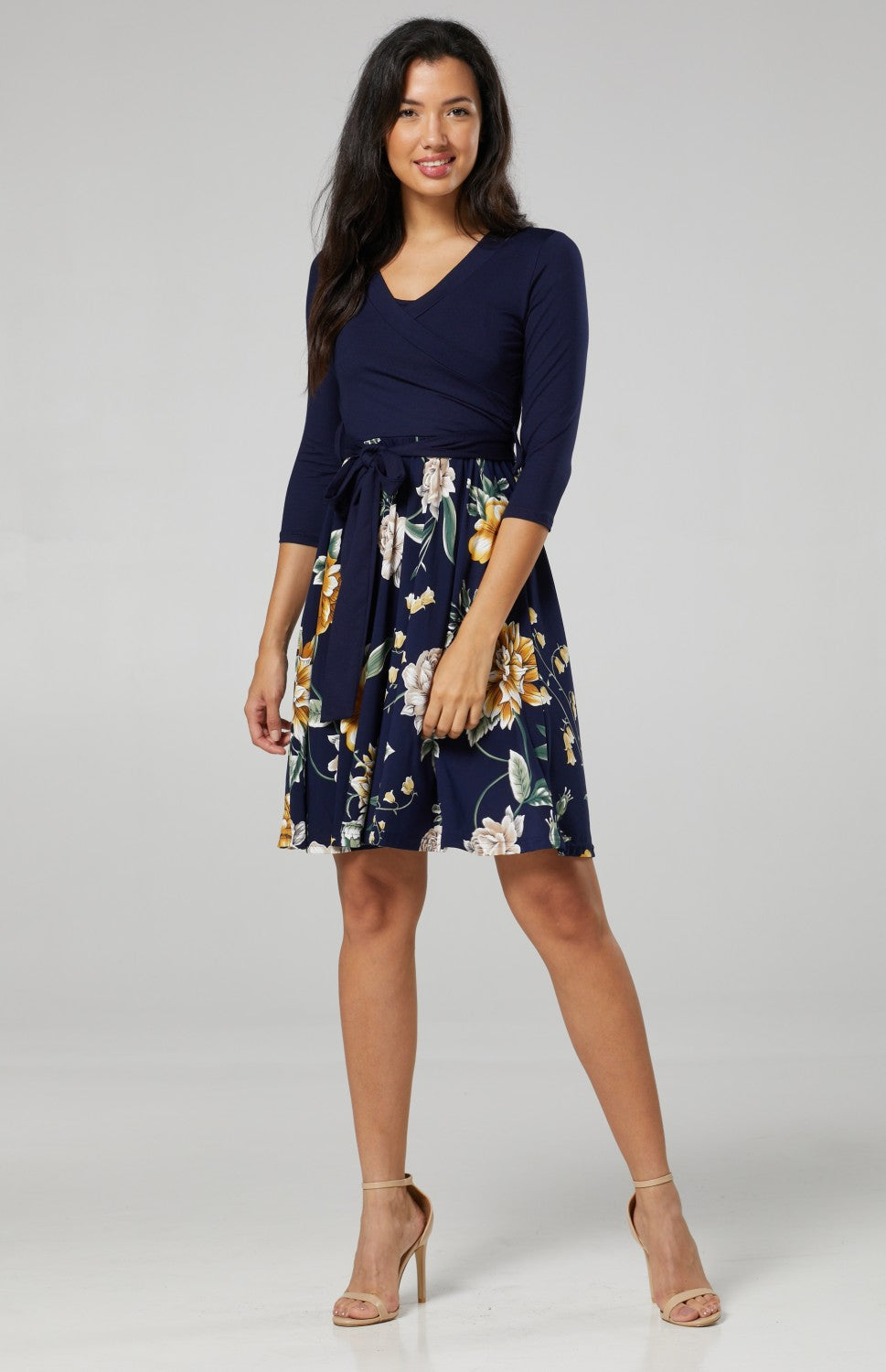 Maternity Wrap Nursing Dress in Flower Print