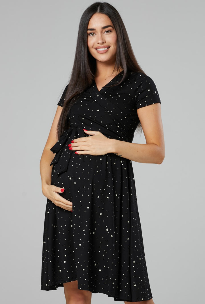 Maternity & Nursing Printed Wrap Dress Short Sleeve