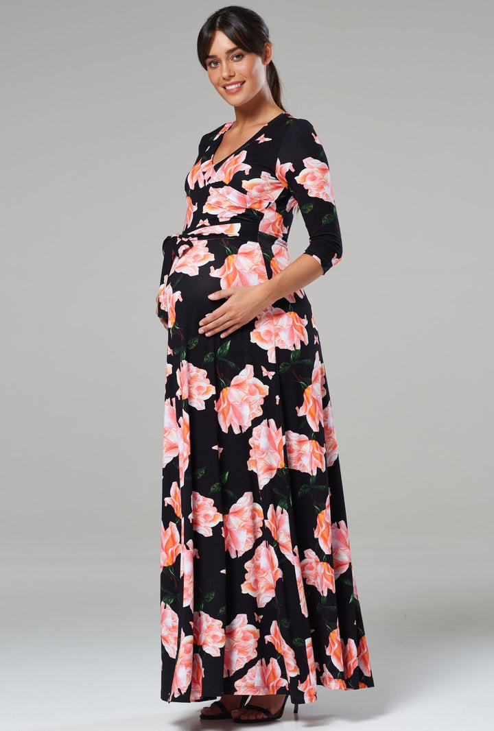Maternity Nursing Printed Wrap Maxi Dress