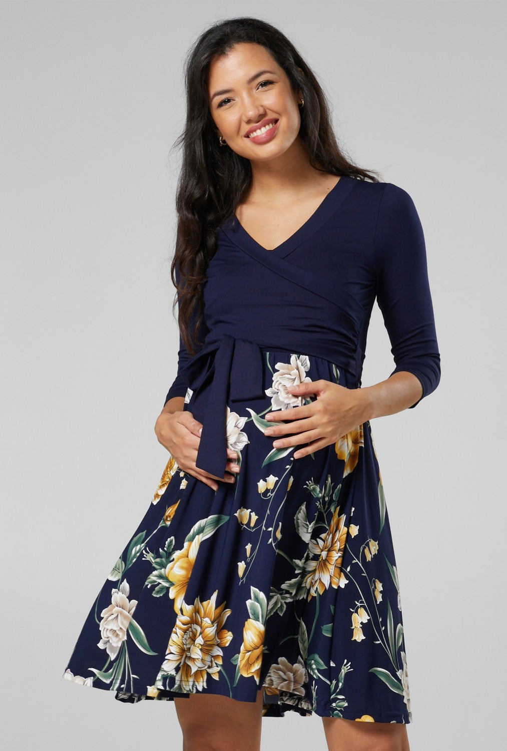 Maternity Wrap Nursing Dress in Flower Print